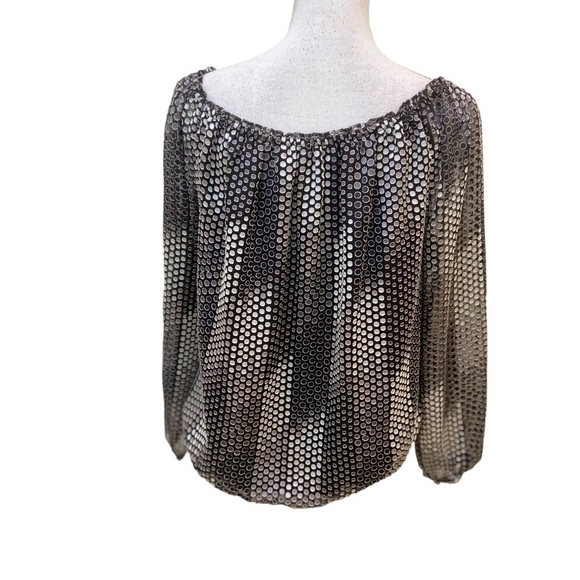 WHBM ombre polka dot peasant blouse black/ecru lined off the shoulder medium - Picture 10 of 12